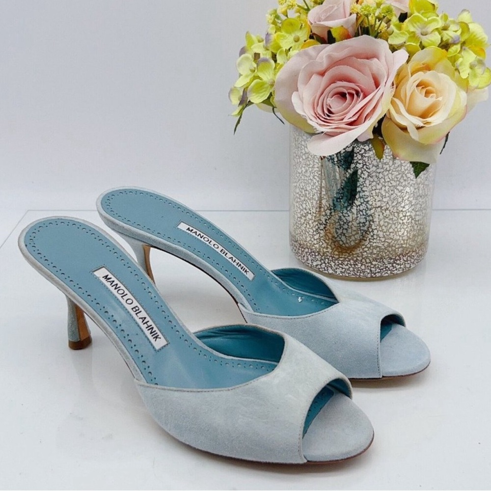 Manolo Blahnik Light Blue Peep Toe Sandals